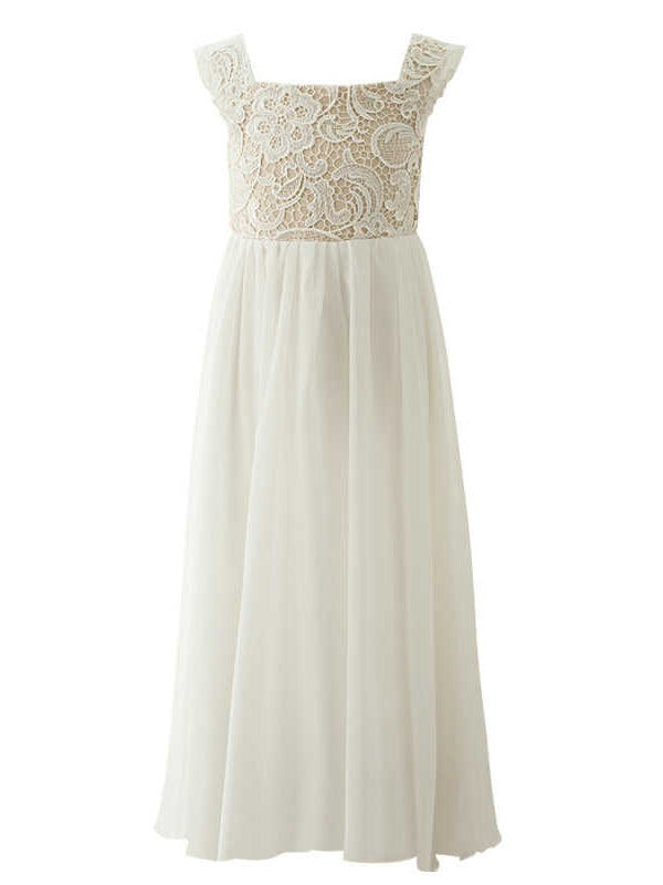 A-Line/Princess Scoop Lace Chiffon Flower Girl Dresses Sleeveless Ankle-Length With Bowknot