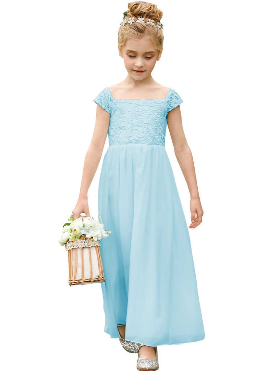 A-Line/Princess Scoop Lace Chiffon Flower Girl Dresses Sleeveless Ankle-Length With Bowknot