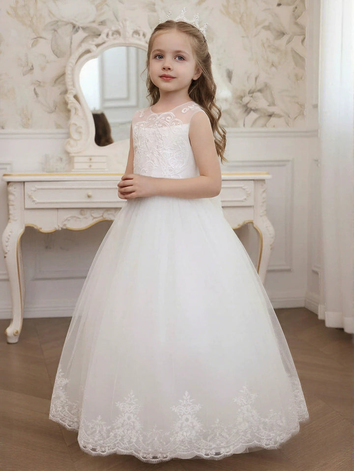 A-Line/Princess Scoop Tulle Lace Flower Girl Dresses Sleeveless Floor-Length