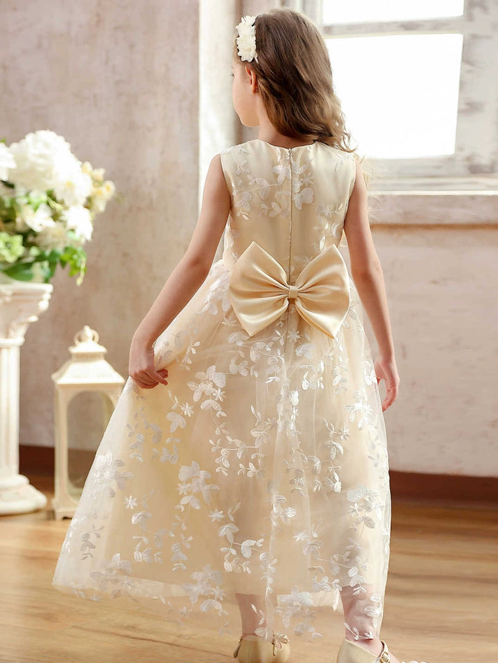 A-Line/Princess Scoop Tulle Lace Flower Girl Dresses Sleeveless Ankle-Length With Bowknot