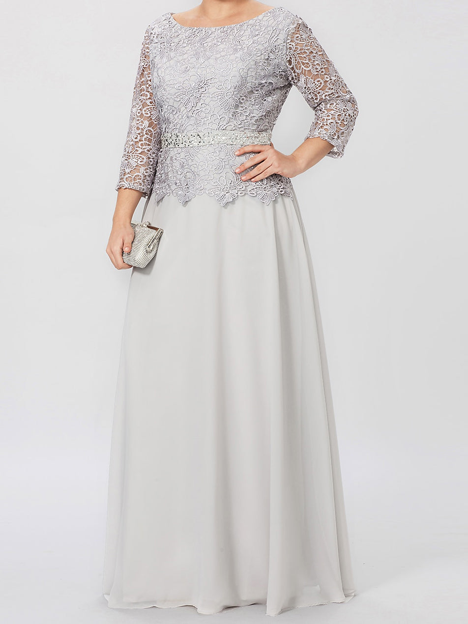 A-Line/Princess Round Neck 3/4 Length Sleeves Floor-Length Mother of the Bride Dresses with Applique & Sequins