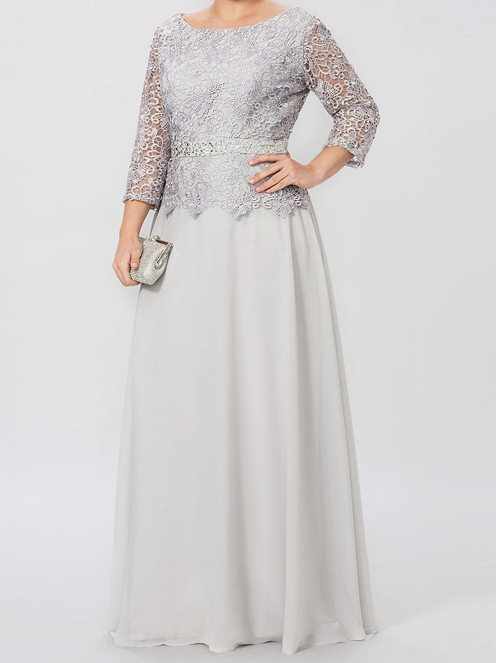 A-Line/Princess Round Neck 3/4 Length Sleeves Floor-Length Mother of the Bride Dresses with Applique & Sequins