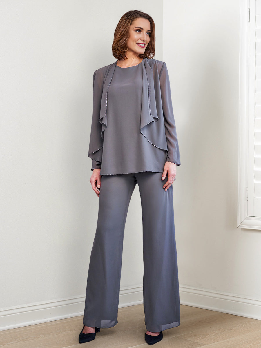 Chiffon Long Sleeves Mother Of The Bride Pantsuits With Jacket