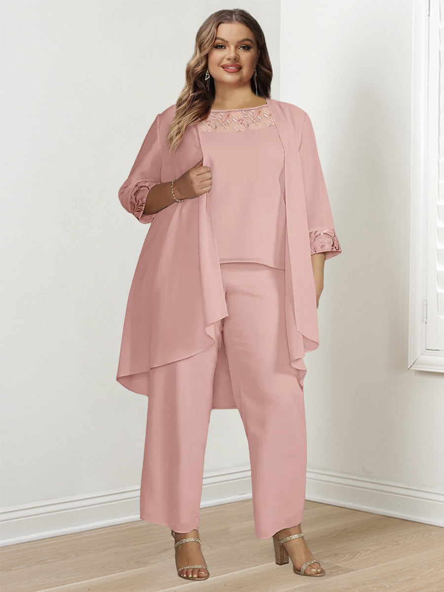 Chiffon Square Neck Long Sleeves Floor-Length Mother Of The Bride Pantsuits With Jacket