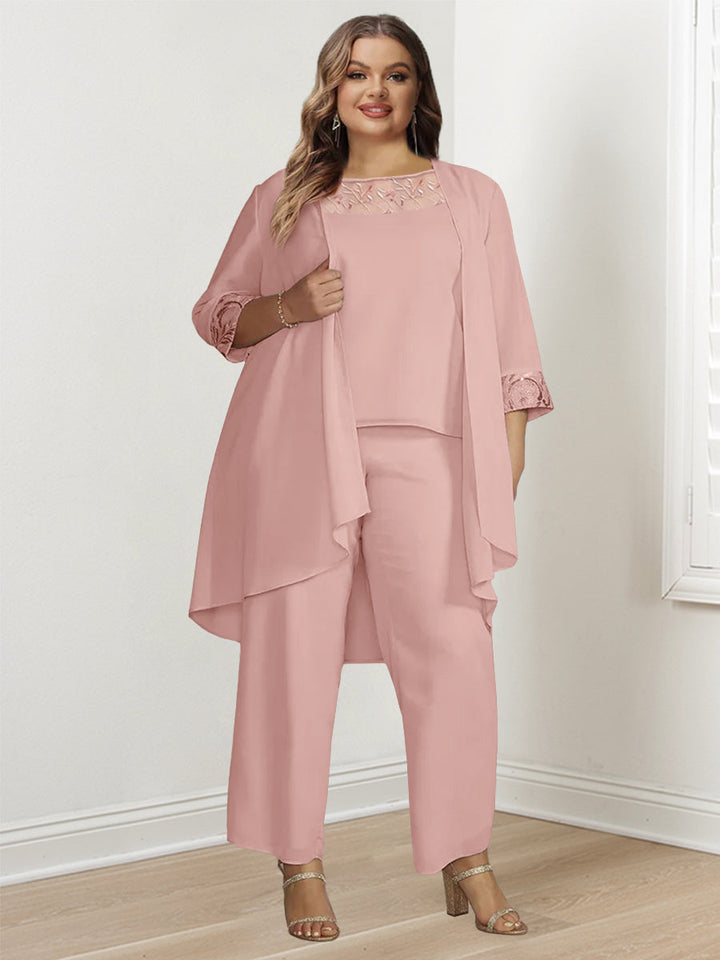 Chiffon Square Neck Long Sleeves Floor-Length Mother Of The Bride Pantsuits With Jacket