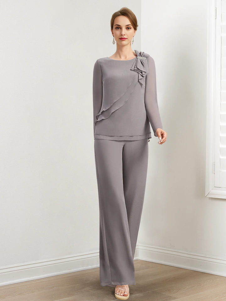 Chiffon Mother of the Bride Pantsuits with Beading & Ruffles