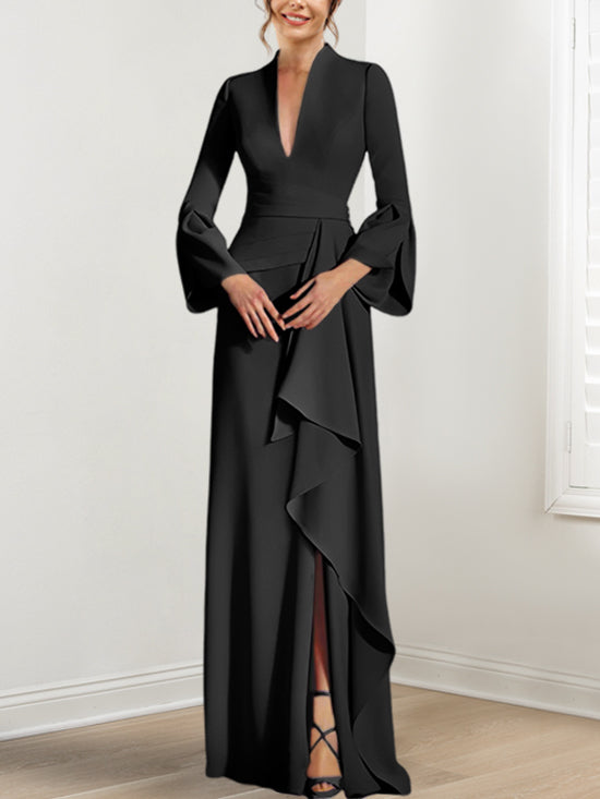 Sheath/Column V-Neck Long Sleeves Floor-Length Mother of the Bride Dresses With Split Side