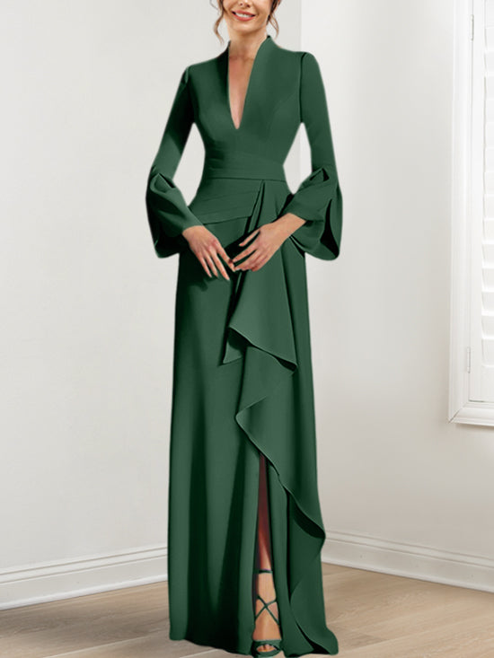 Sheath/Column V-Neck Long Sleeves Floor-Length Mother of the Bride Dresses With Split Side