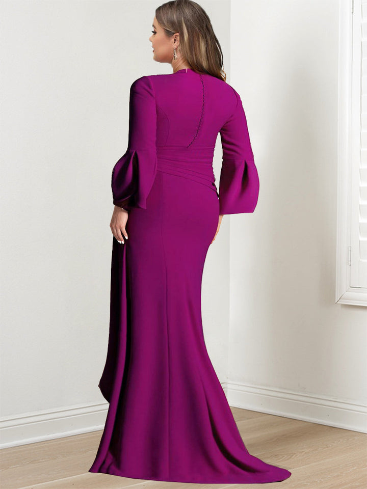 Sheath/Column V-Neck Long Sleeves Floor-Length Mother of the Bride Dresses With Split Side