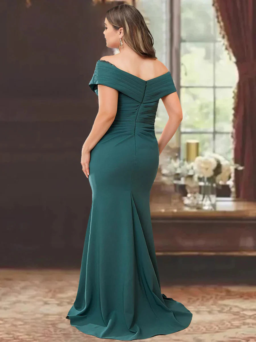 Sheath/Column Off-the-Shoulder Sleeveless Floor-Length Plus Size Mother of the Bride Dresses With Ruffles