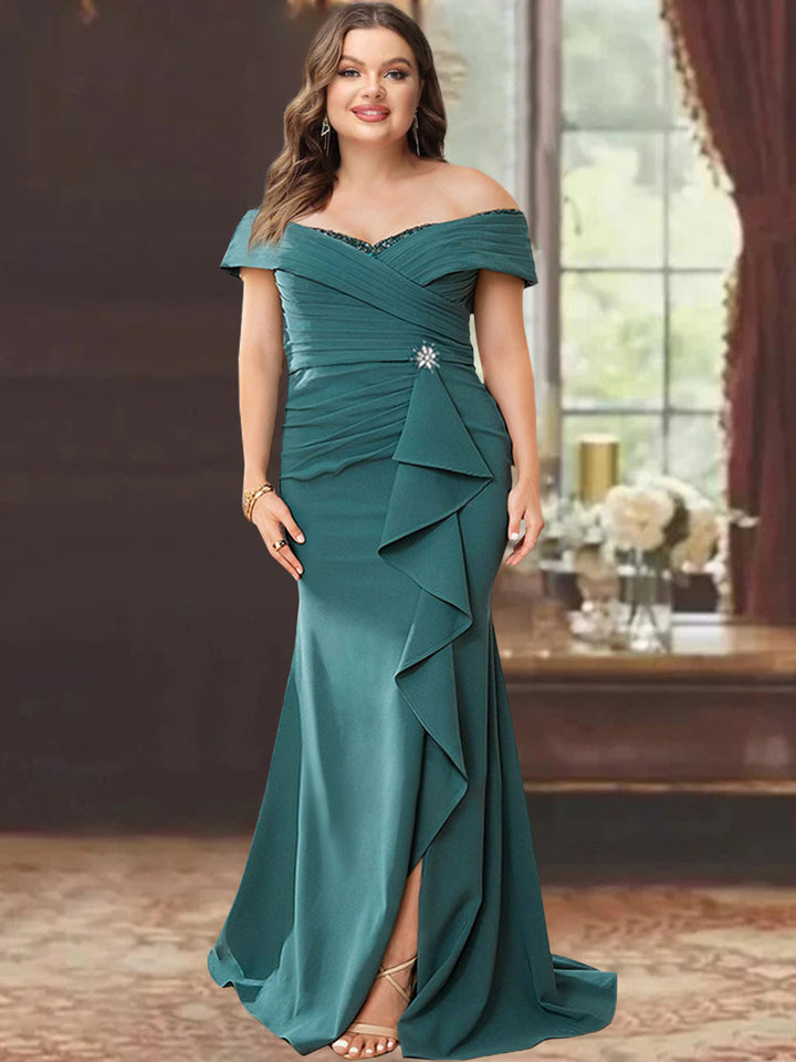 Sheath/Column Off-the-Shoulder Sleeveless Floor-Length Mother of the Bride Dresses With Ruffles