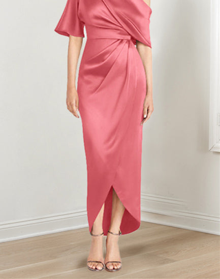 Sheath/Column One-Shoulder Short Sleeves Asymmetrical Mother of the Bride Dresses with Ruffles