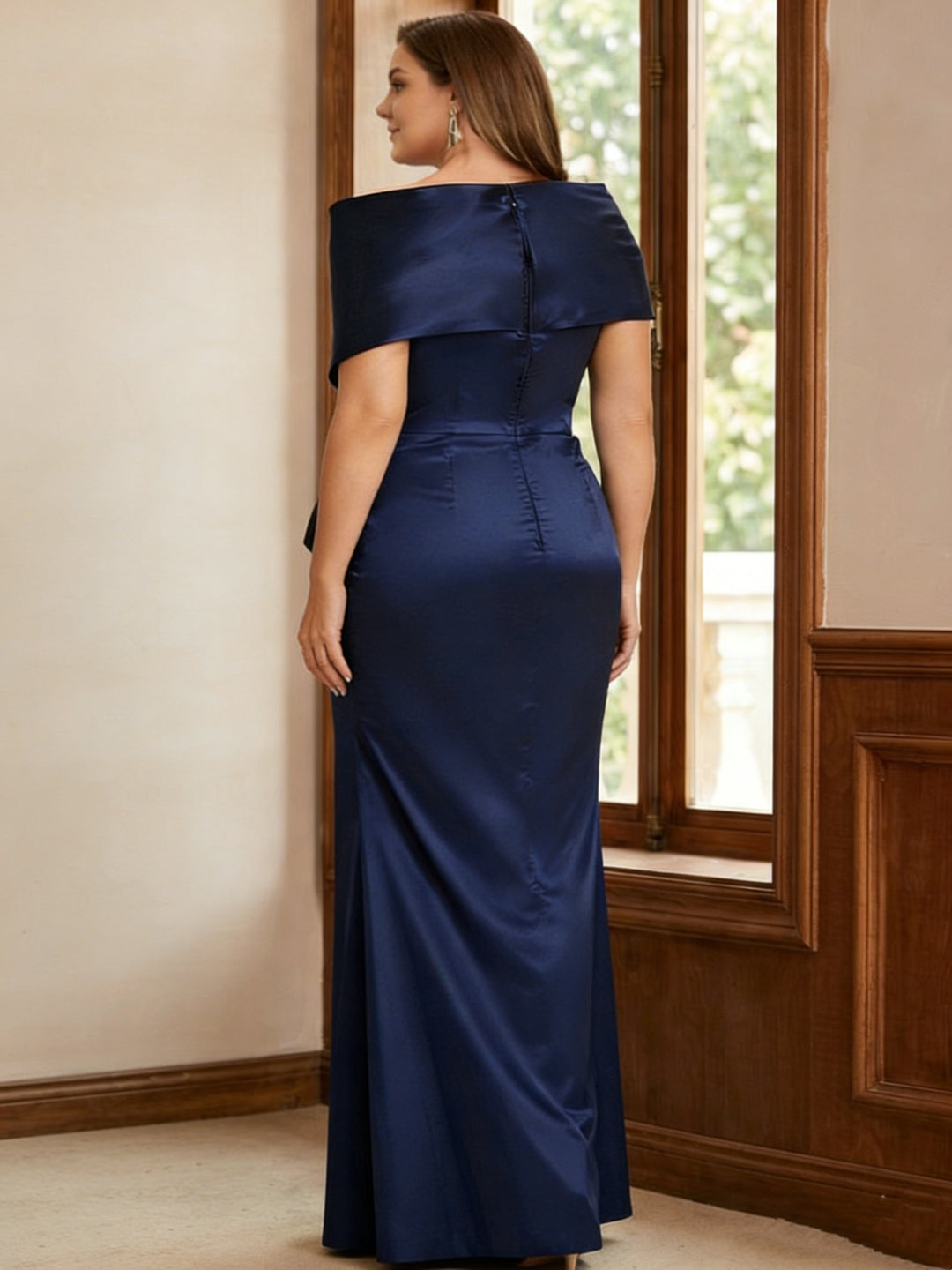 Sheath/Column Off-the-Shoulder Floor-Length Plus Size Mother of the Bride Dresses