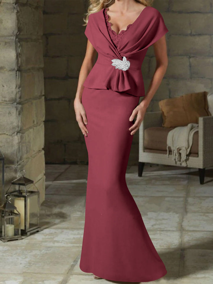 Sheath/Column V-Neck Mother of the Bride Dresses with Belt