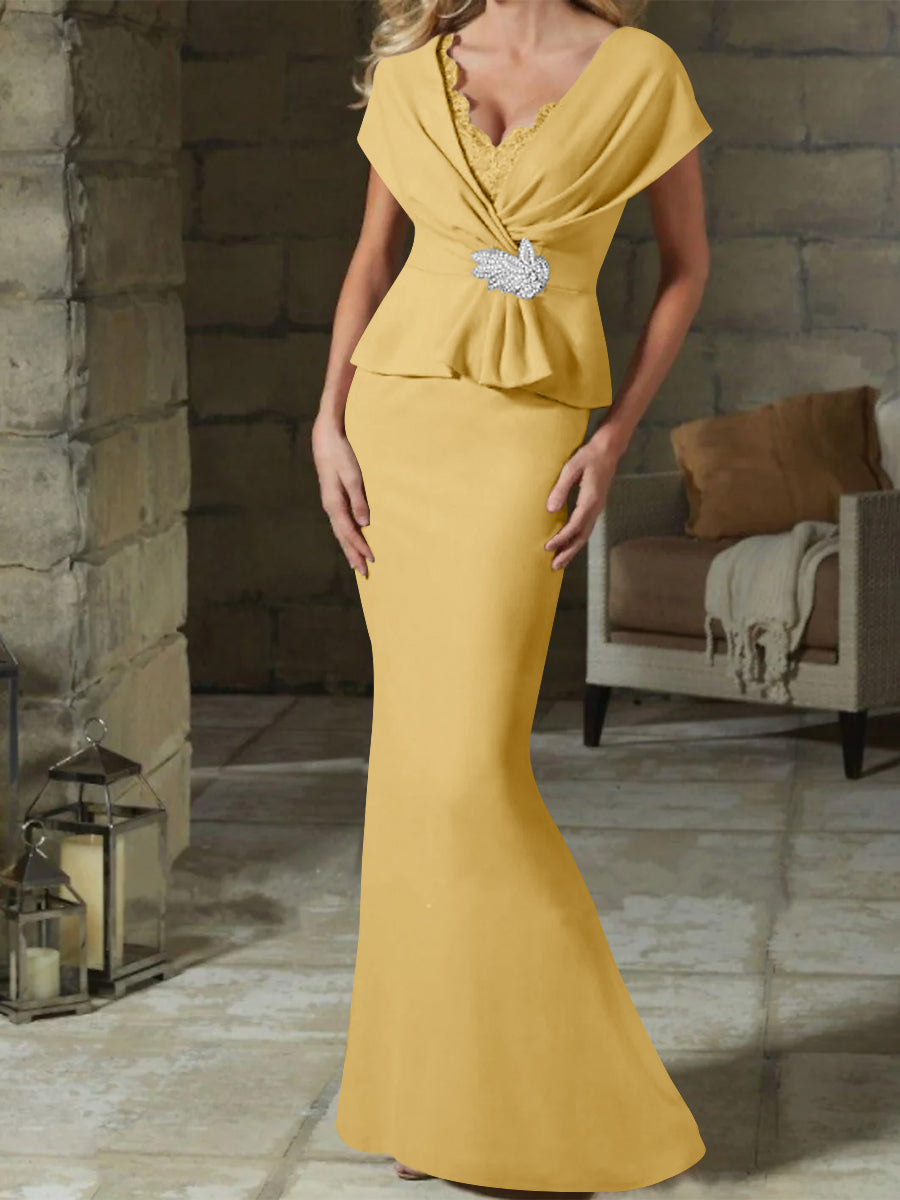 Sheath/Column V-Neck Mother of the Bride Dresses with Belt