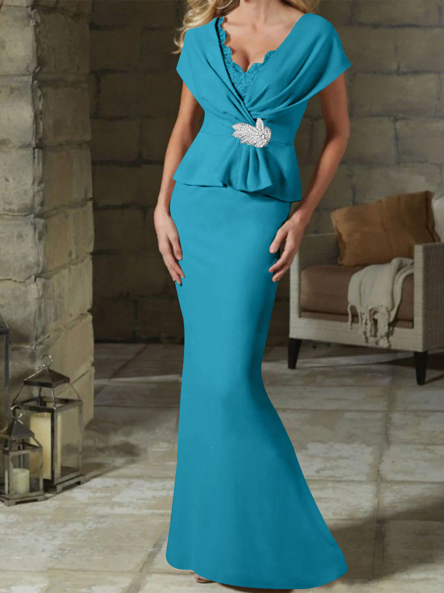 Sheath/Column V-Neck Mother of the Bride Dresses with Belt