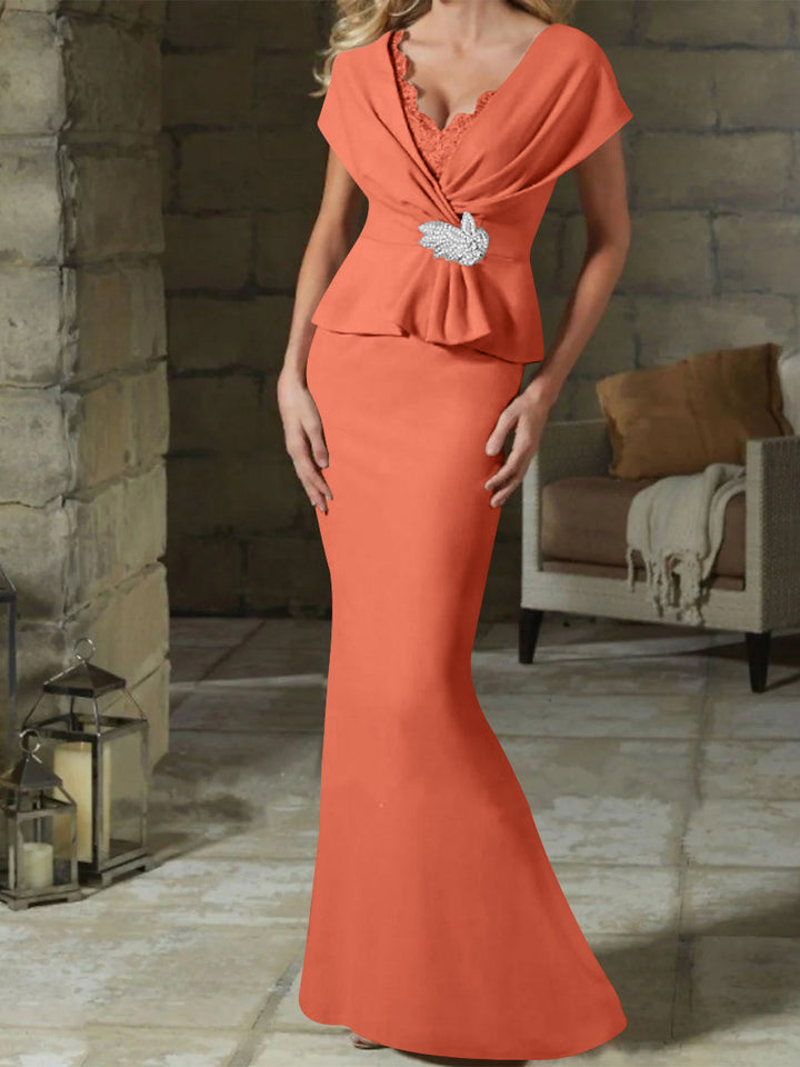 Sheath/Column V-Neck Mother of the Bride Dresses with Belt