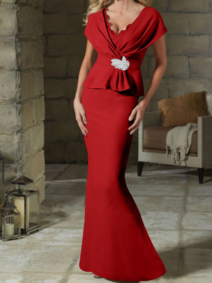 Sheath/Column V-Neck Mother of the Bride Dresses with Belt