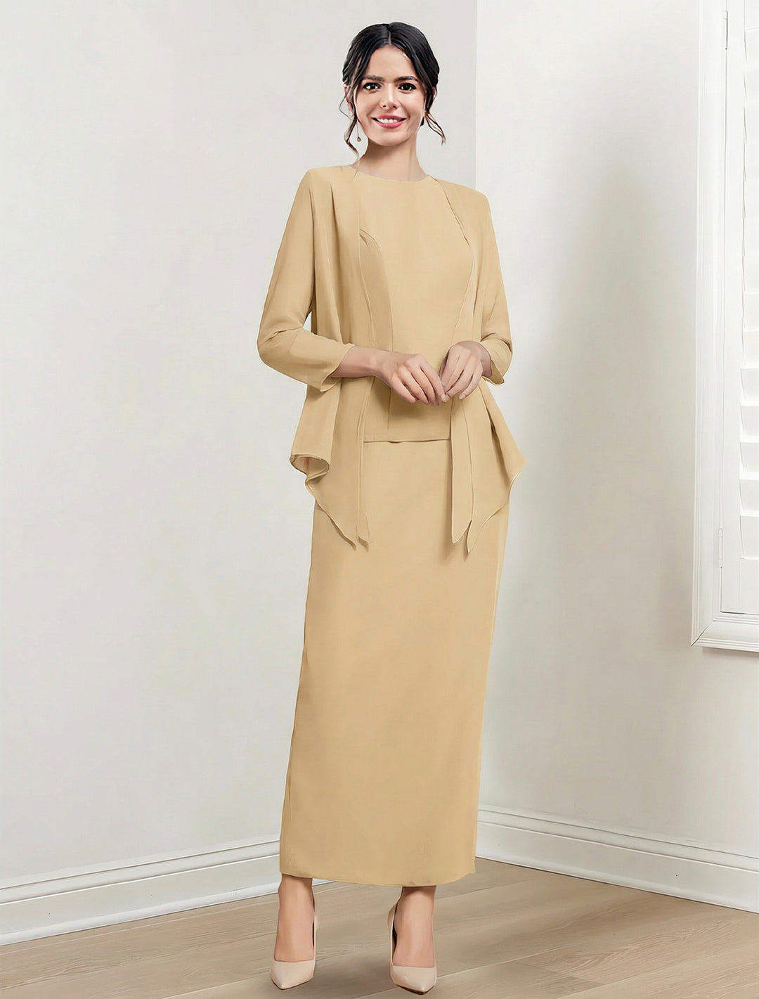 Sheath/Column Jewel Neck Ankle-Length Mother of the Bride Dresses