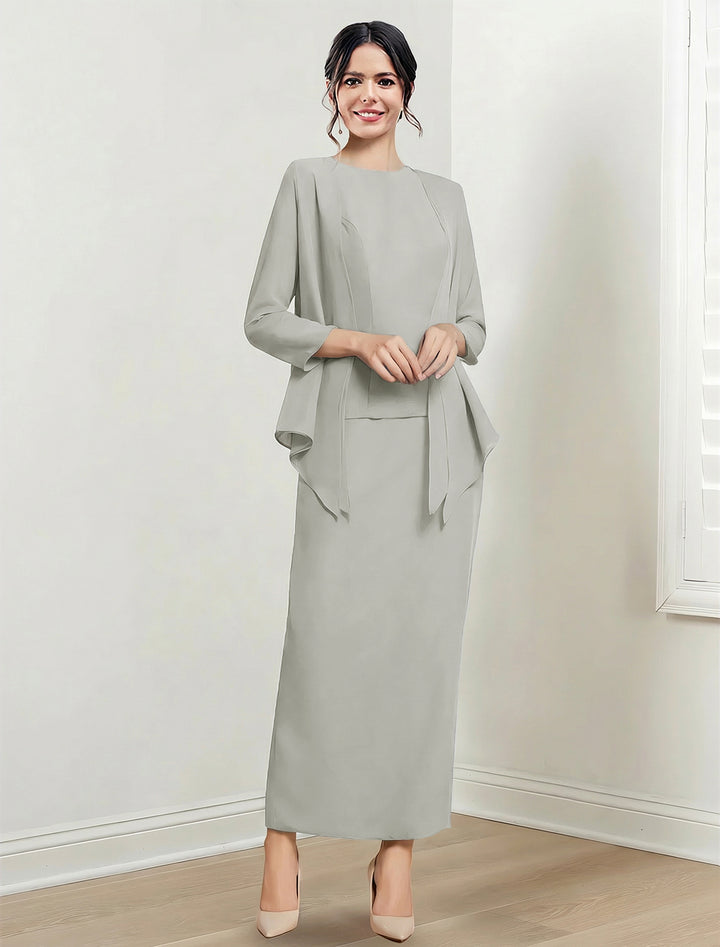Sheath/Column Jewel Neck Ankle-Length Mother of the Bride Dresses