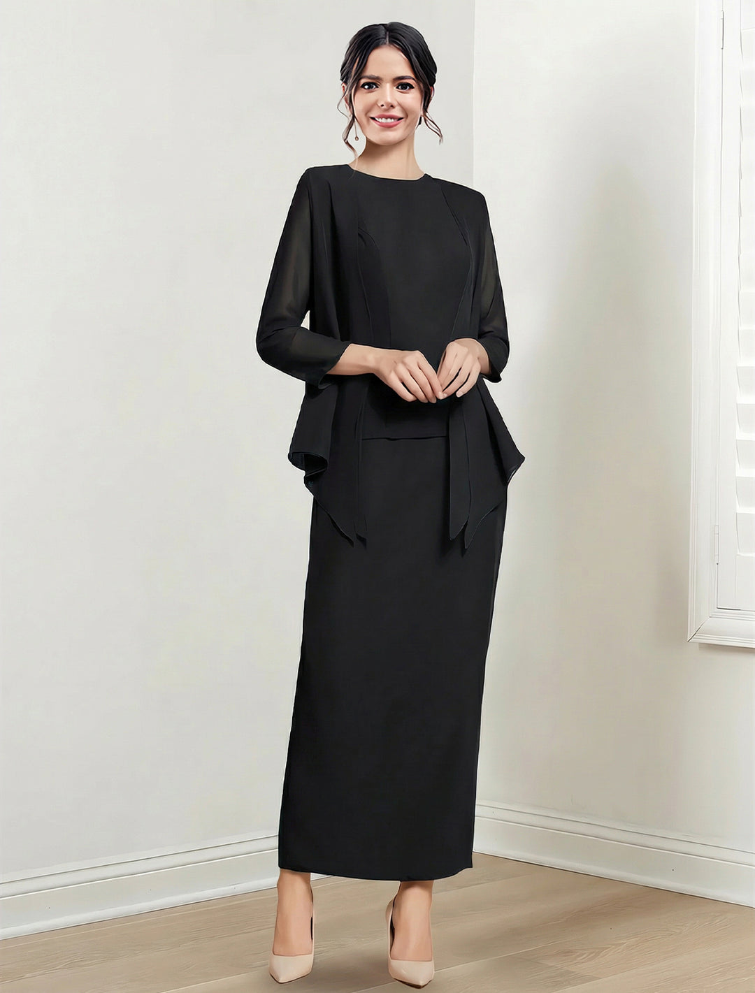 Sheath/Column Jewel Neck Ankle-Length Mother of the Bride Dresses