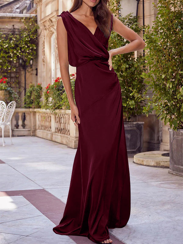 A-Line/Princess V-Neck Sleeveless Floor-Length Mother of the Bride Dresses with Ruched