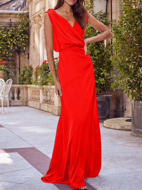 A-Line/Princess V-Neck Sleeveless Floor-Length Mother of the Bride Dresses with Ruched