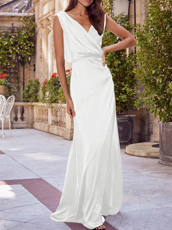 A-Line/Princess V-Neck Sleeveless Floor-Length Mother of the Bride Dresses with Ruched