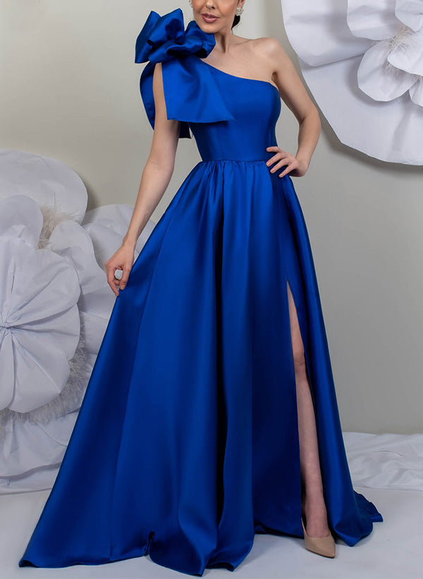 A-Line/Princess One-Shoulder Sleeveless Satin Mother of the Bride Dresses with Split Side