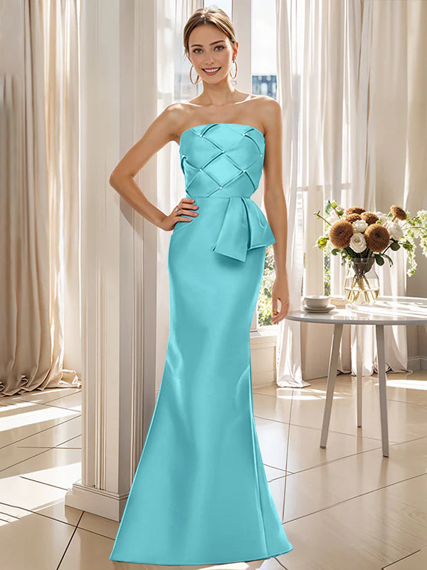 Trumpet/Mermaid Strapless Sleeveless Floor-Length Mother of the Bride Dresses with Bowknot