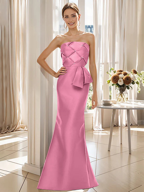 Trumpet/Mermaid Strapless Sleeveless Floor-Length Mother of the Bride Dresses with Bowknot