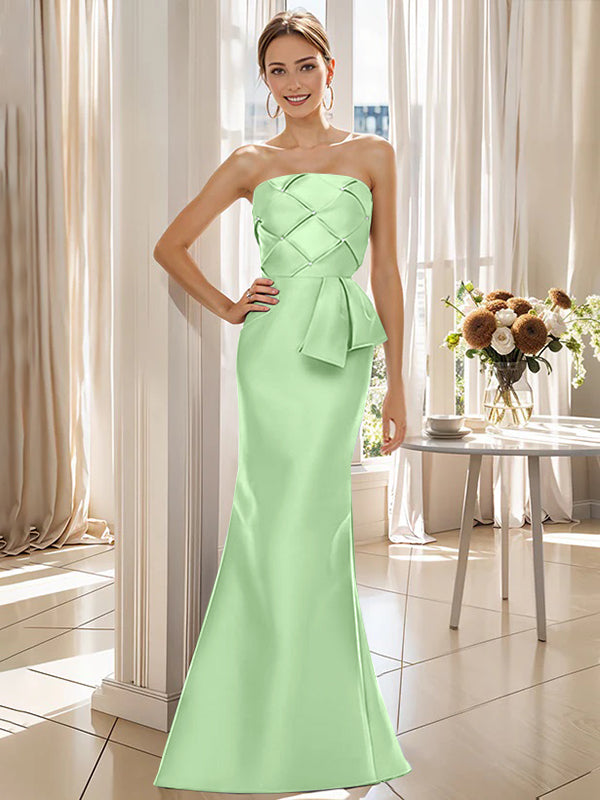 Trumpet/Mermaid Strapless Sleeveless Floor-Length Mother of the Bride Dresses with Bowknot