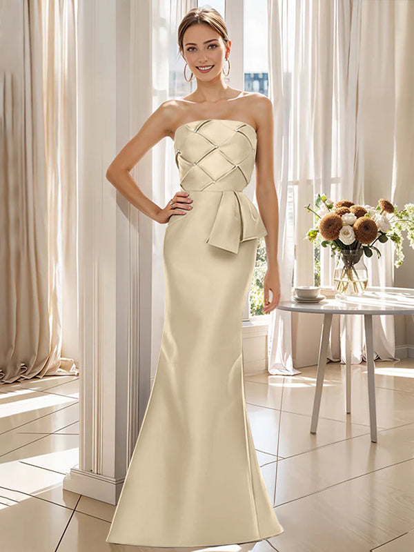 Trumpet/Mermaid Strapless Sleeveless Floor-Length Mother of the Bride Dresses with Bowknot