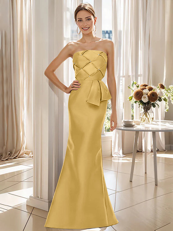 Trumpet/Mermaid Strapless Sleeveless Floor-Length Mother of the Bride Dresses with Bowknot