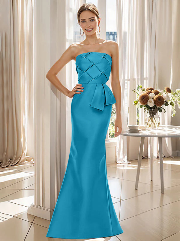 Trumpet/Mermaid Strapless Sleeveless Floor-Length Mother of the Bride Dresses with Bowknot