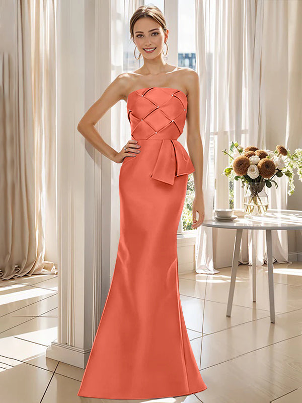 Trumpet/Mermaid Strapless Sleeveless Floor-Length Mother of the Bride Dresses with Bowknot