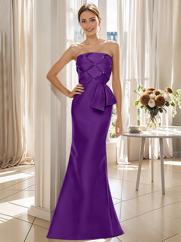 Trumpet/Mermaid Strapless Sleeveless Floor-Length Mother of the Bride Dresses with Bowknot