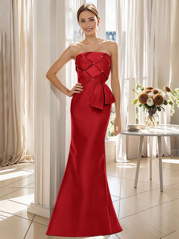 Trumpet/Mermaid Strapless Sleeveless Floor-Length Mother of the Bride Dresses with Bowknot