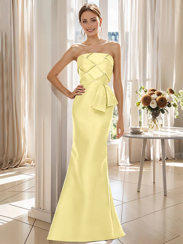 Trumpet/Mermaid Strapless Sleeveless Floor-Length Mother of the Bride Dresses with Bowknot