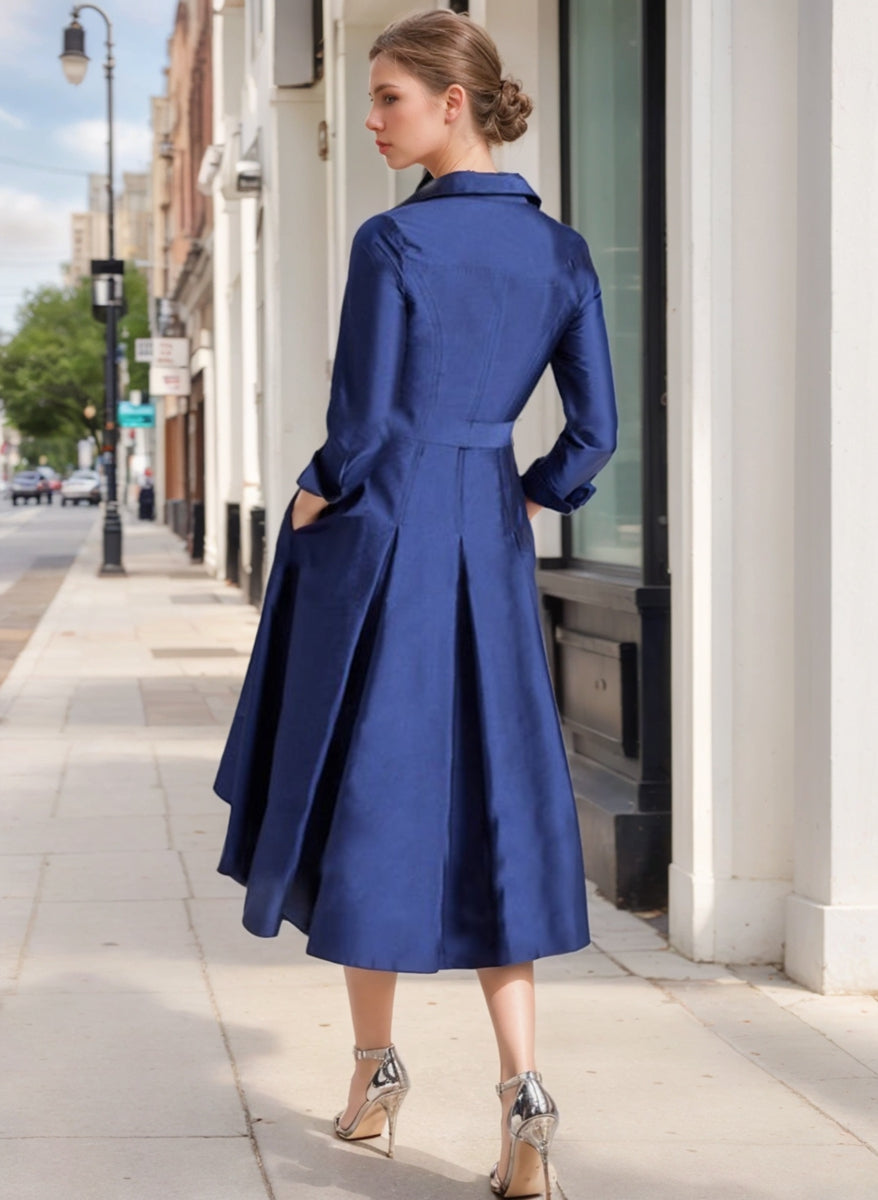 A-Line/Princess V-Neck Long Sleeves Tea-Length Elegant Mother of the Bride Dresses