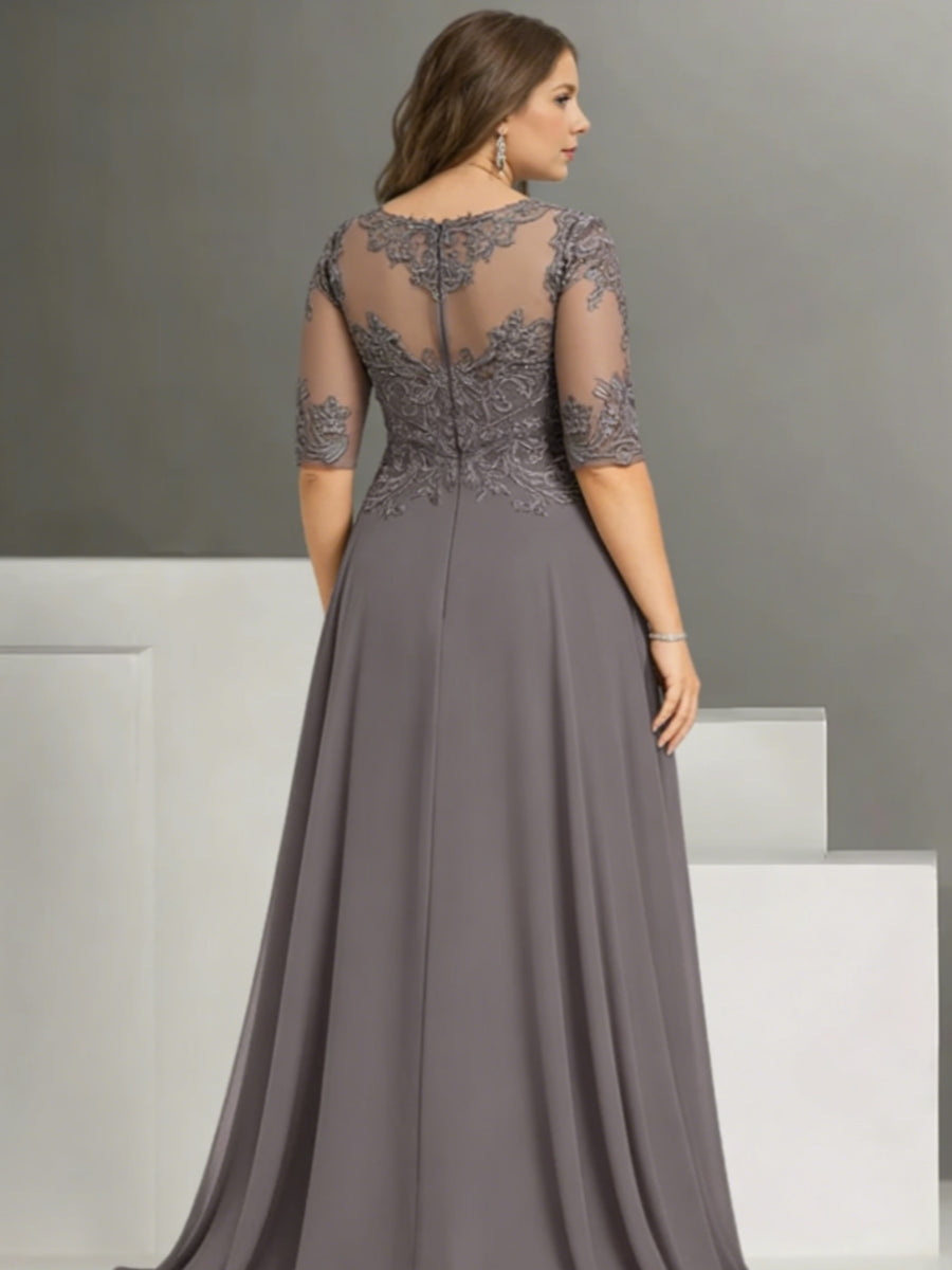 Chiffon Jewel Neck Half Sleeves Ankle-Length Plus Size Mother of the Bride Pantsuits with Lace