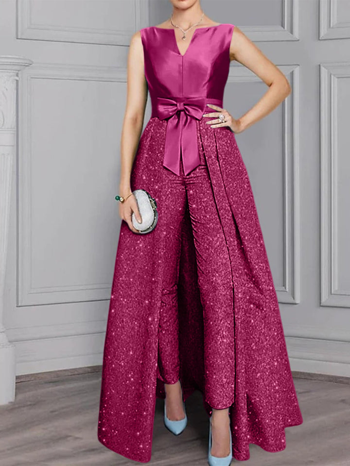 2 Pieces Scoop Long Sleeves Mother of the Bride Pantsuits with Sash ï¼?Sequins