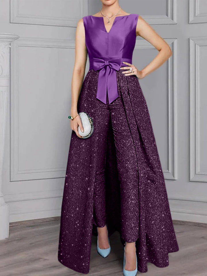 2 Pieces Scoop Long Sleeves Mother of the Bride Pantsuits with Sash ï¼?Sequins