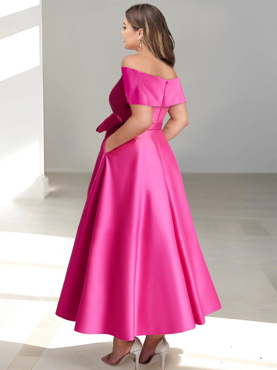 A-Line/Princess Off-the-Shoulder Sleeveless Ankle-Length Mother of the Bride Dresses with Pockets