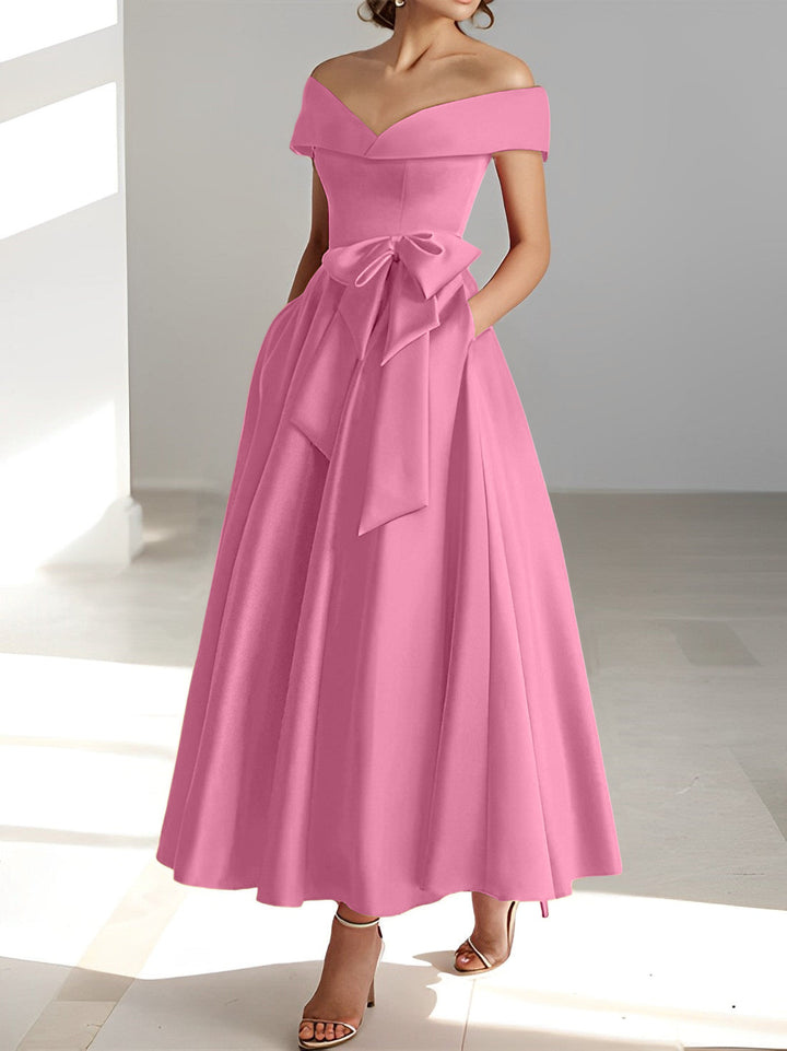 A-Line/Princess Off-the-Shoulder Sleeveless Ankle-Length Mother of the Bride Dresses with Pockets