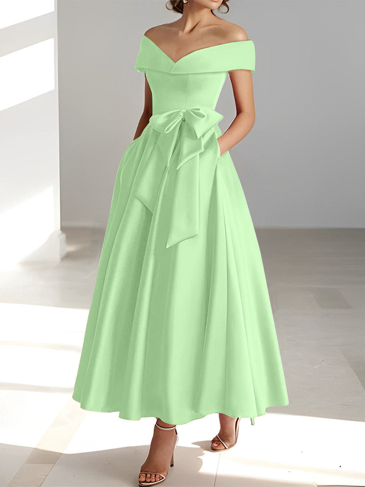 A-Line/Princess Off-the-Shoulder Sleeveless Ankle-Length Mother of the Bride Dresses with Pockets