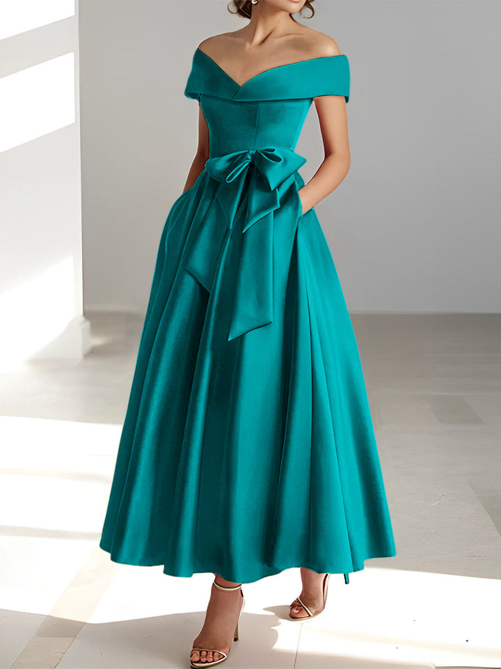 A-Line/Princess Off-the-Shoulder Sleeveless Ankle-Length Mother of the Bride Dresses with Pockets