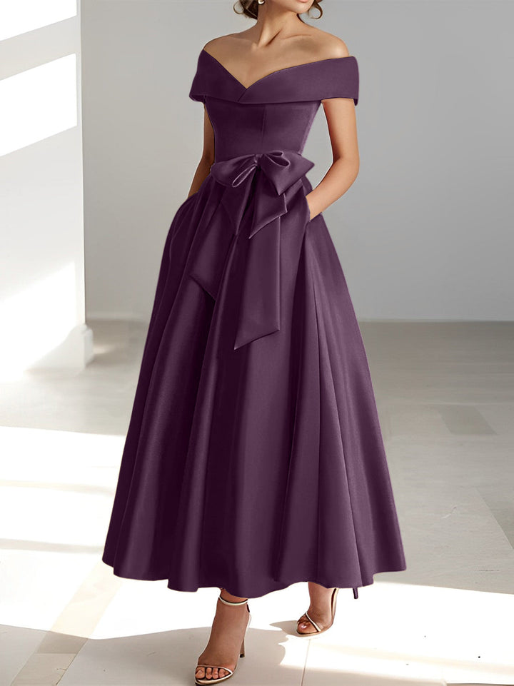 A-Line/Princess Off-the-Shoulder Sleeveless Ankle-Length Mother of the Bride Dresses with Pockets