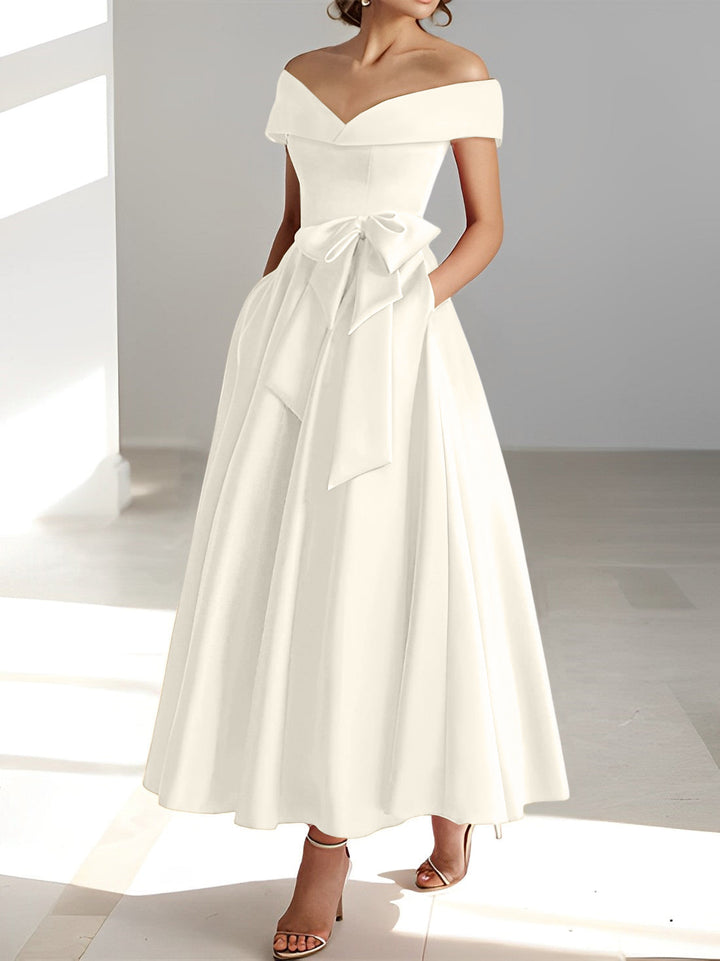 A-Line/Princess Off-the-Shoulder Sleeveless Ankle-Length Mother of the Bride Dresses with Pockets