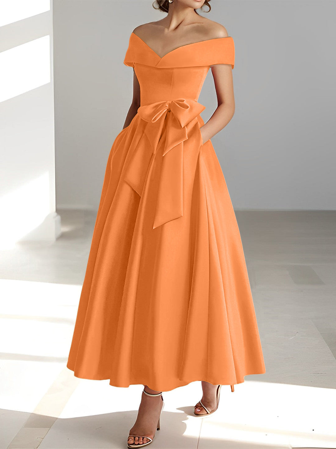 A-Line/Princess Off-the-Shoulder Sleeveless Ankle-Length Mother of the Bride Dresses with Pockets